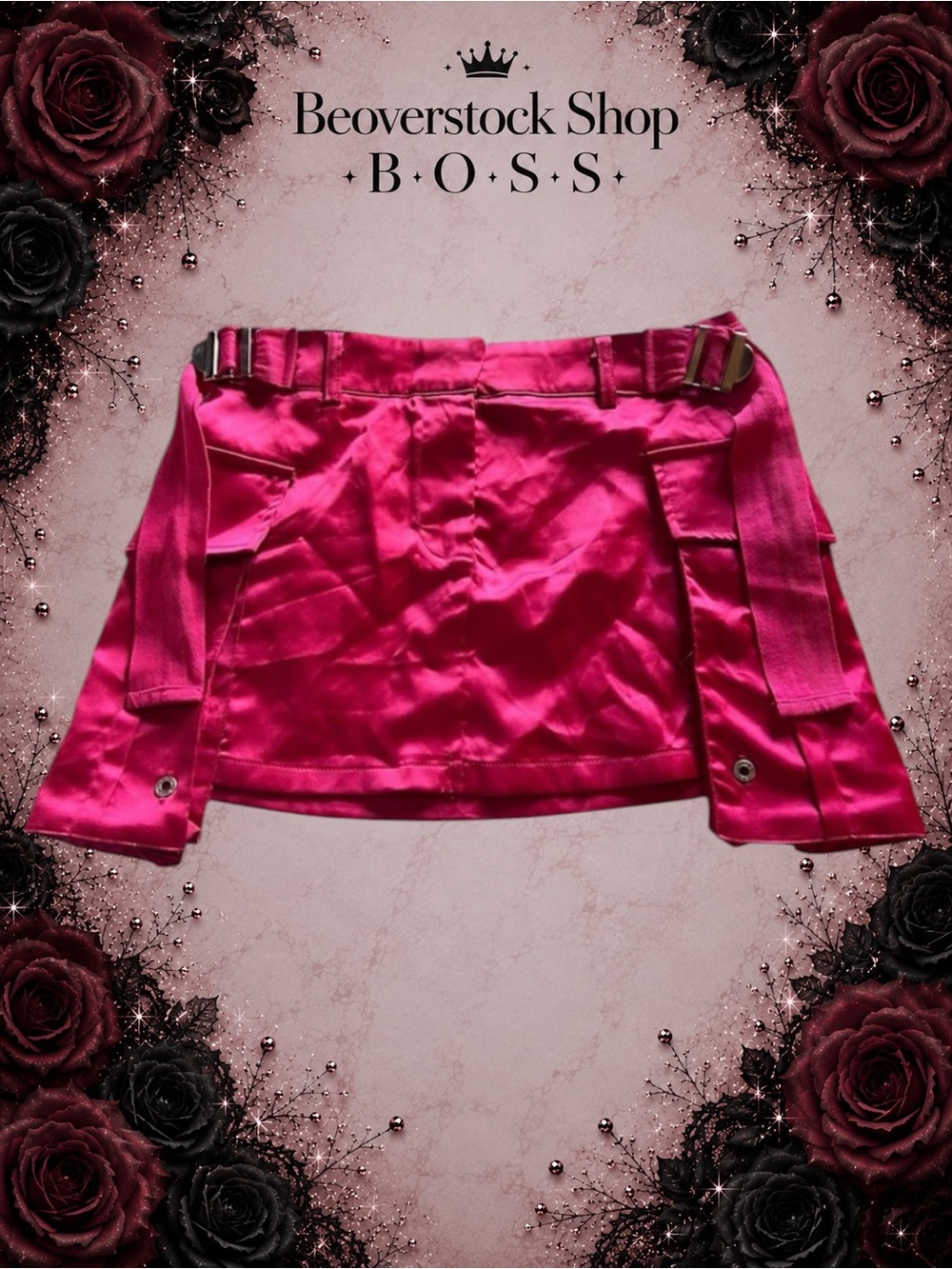 Preowned Forever 21 Satin Hot Pink Mini Skirt With Pockets and belt - Small